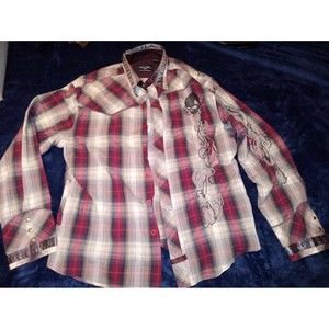 Fender Button Up By Rock N Roll Religion Metal Snaps All Over Embroidered XL